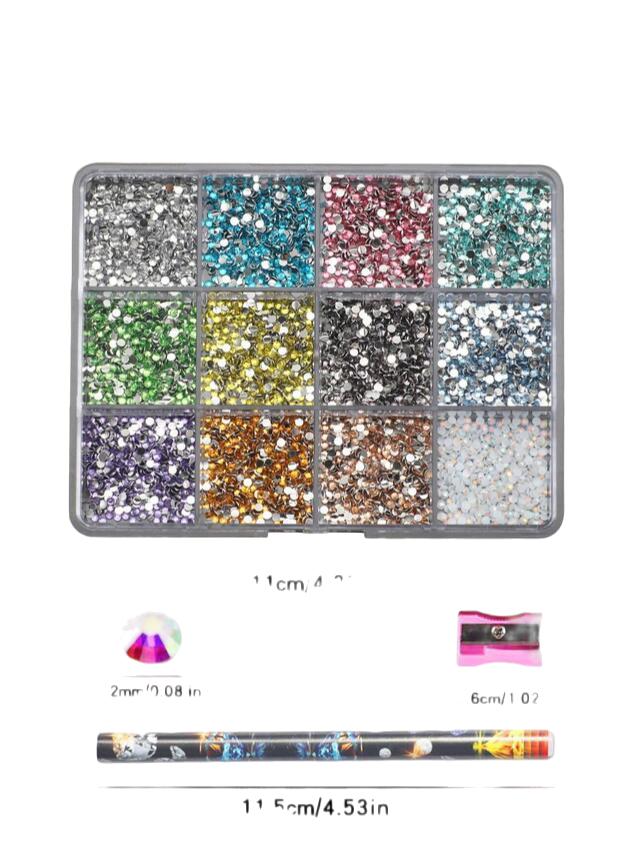 12Grids(6000 шт.) 3D смоляные стразы для нейл-арта + Инструменты 2 мм Brilliant Diamond Шармы для ногтей DIY Одежда Чехол для телефона Маникюрный аксессуар