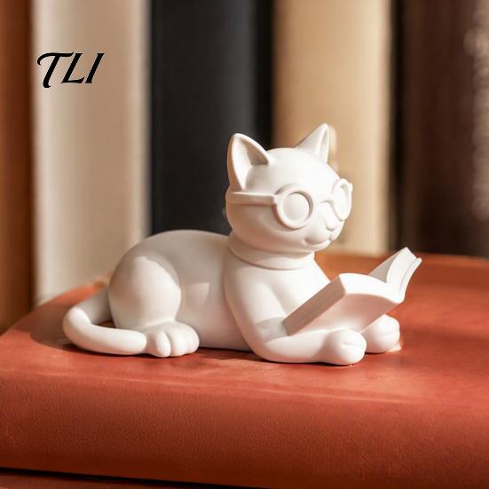 Подарок для книголюбов 3D-печатная фигурка кота-читателя, декоративная статуэтка с очками, детское украшение для комнаты, креативное животное, настольное украшение