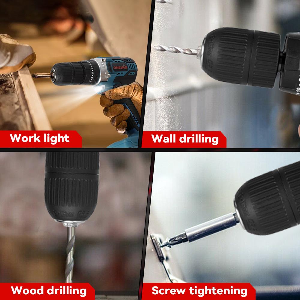 ONEVAN 1000 Вт бесщеточная электрическая ударная дрель 450 Нм 25+3 крутящий момент 3 в 1 электрическая беспроводная отвертка инструмент для Makita 18v аккумулятор