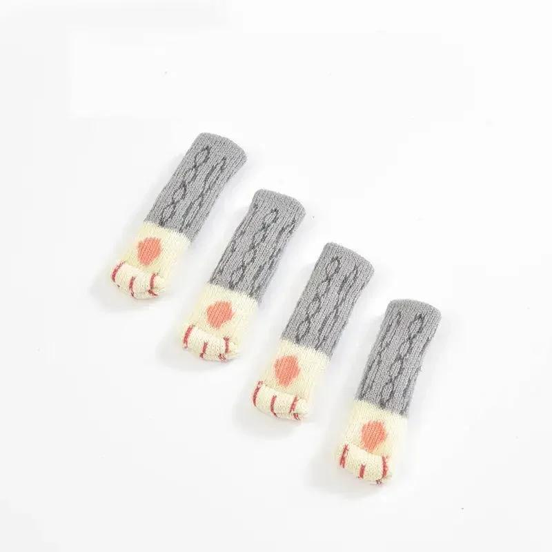 4 шт. милые носки для мебели с кошачьими лапками, вязаные чехлы для ножек стульев, напольные протекторы, нескользящие накладки на стол, подходят для квадратных и круглых ножек