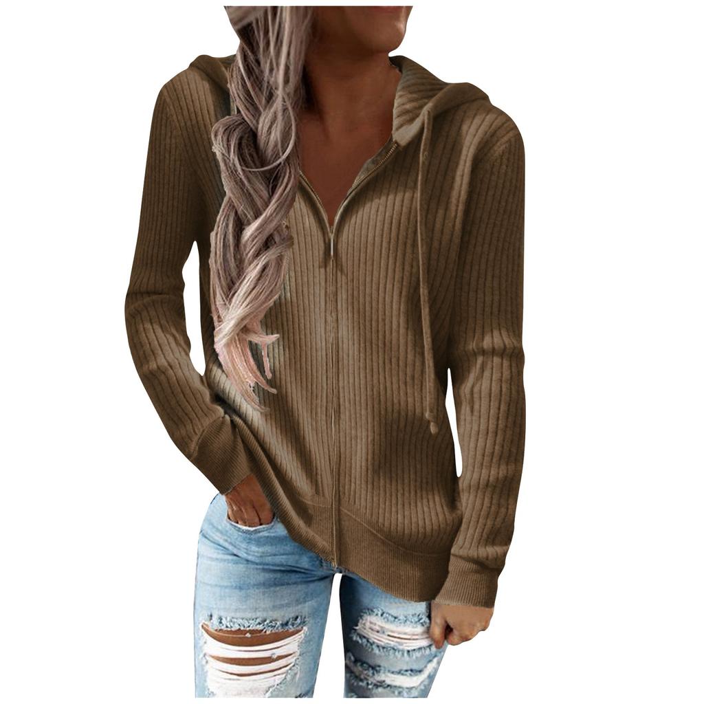 Женская мода, однотонная толстовка с капюшоном и застежкой-молнией, повседневная толстовка с длинным рукавом, пальто