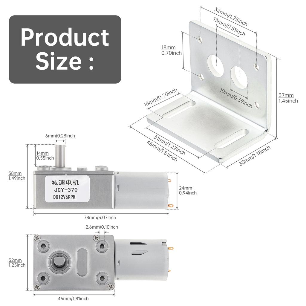 12V JGY-370 DC Червячный Мотор-редуктор Электродвигатель Высокий Крутящий Момент Двигатель Вращения с Монтажным Кронштейном, Червячный Мотор-редуктор, 6 - 160 об/мин