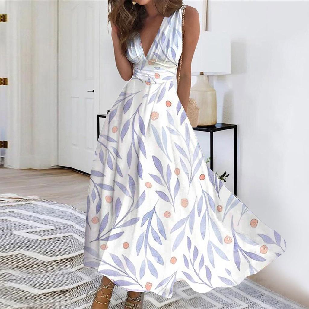 Women's Long Dress Maxi Dress Casual Dress Swing Dress A Line Dress Floral Fashion Streetwear Outdoor Daily Date Print Sleeveless V Neck Dress