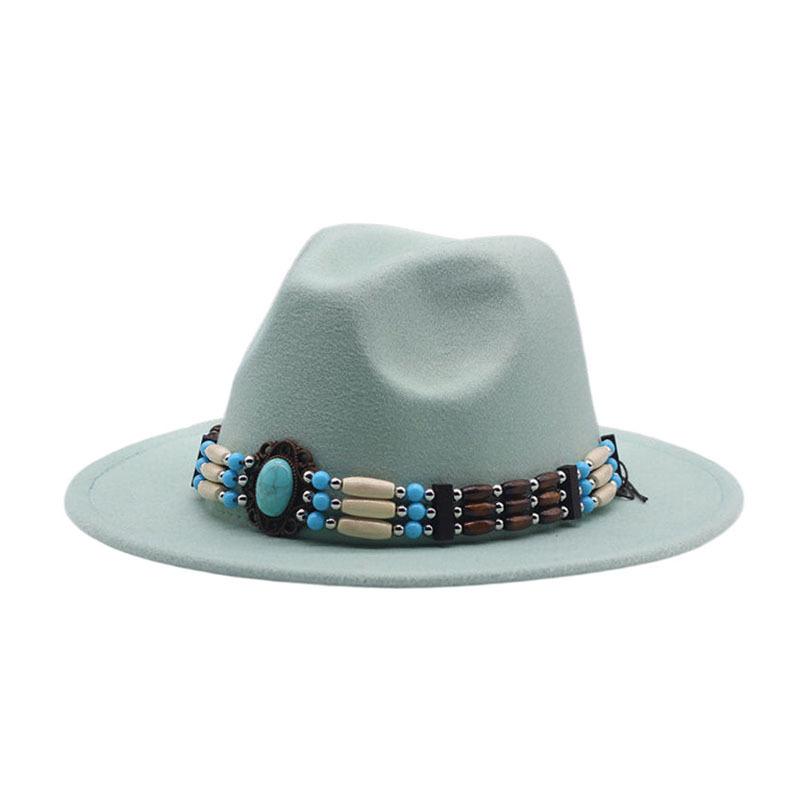 European, American and Western Cowboy Hat Fashion Simple Wool Top Hat Versatile Chain Ethnic Style Men's Jazz Hat