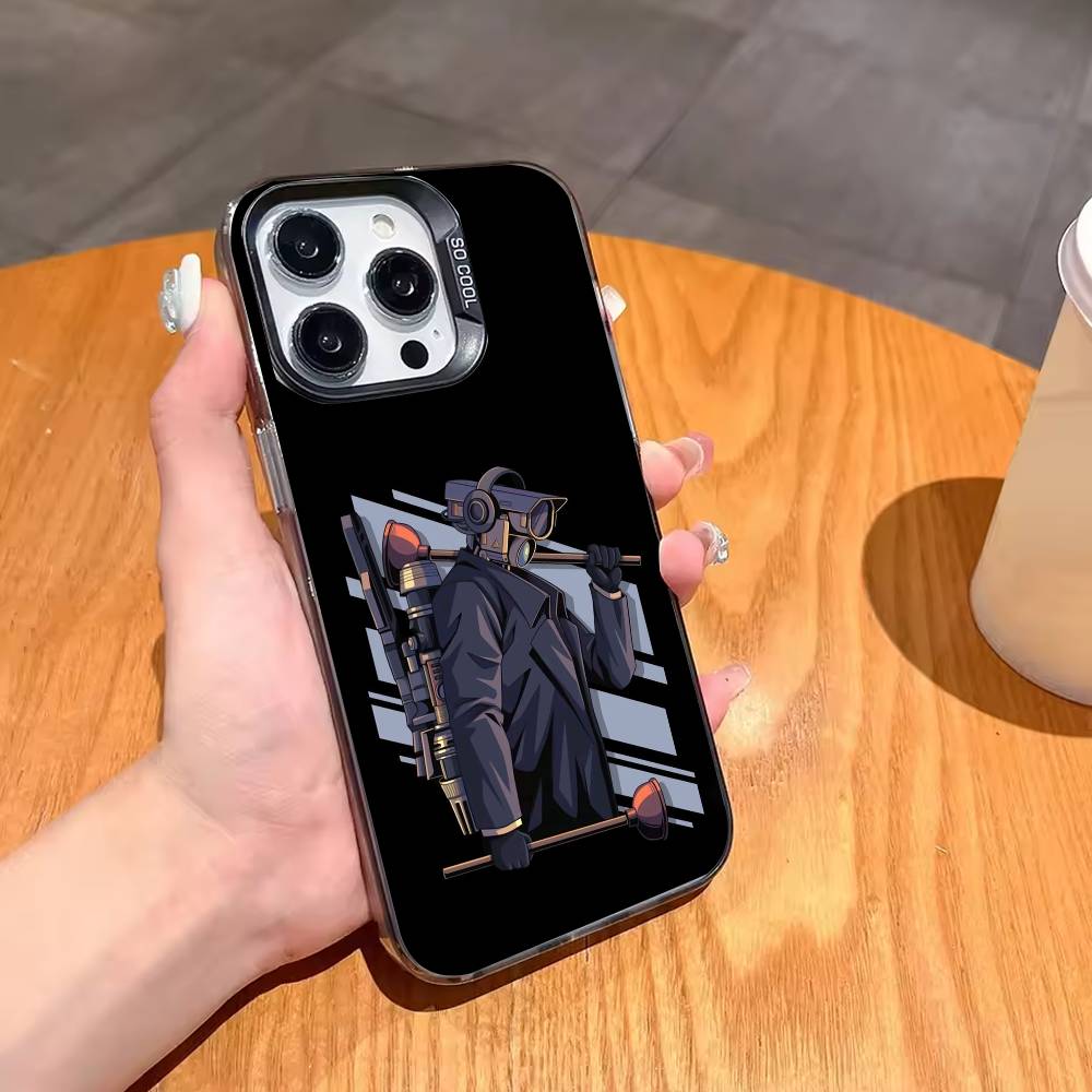 1PC Skibidi T-Toilet ANIME Phone Case For iPhone17,16,15,14,13,12,11,Pro,MAX Gray Matte Silicone Black Cover
