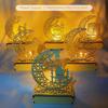 Eid Ramadan Night Lights Wooden Moon Light Ramadan Eid Mubarak Desk Lamp Crescent Party LED Fairy