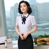 Women's Spring/Summer 2024 Bow-Tie Short-Sleeve Shirt - Fashionable Korean Professional Top