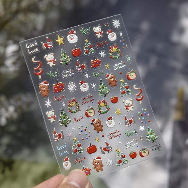 Зимнее металлическое украшение для рождественской елки, наклейки для дизайна ногтей, наклейки для ногтей DIY, милые мультяшные, хрустальный шар, Санта Клаус, маникюрные наклейки
