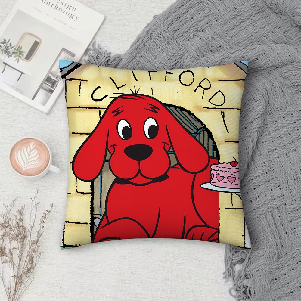 Cartoon Clifford the Big Red Dog Pillow Case Square DoubleSided Printing Short Plush Sofa Cushion Cover Bedroom Bedside Pillow