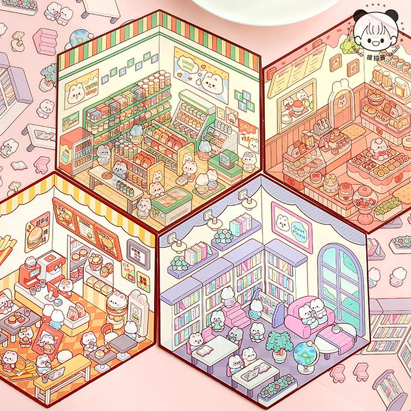 1 набор мультяшных карманных кабинок для бизнеса, сцен для укладки и склеивания, сделай сам, 3D-наклейки, праздничный подарок на день рождения, Рождество для ребенка, студента