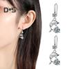1 Pair Korean Style Hook Earrings Dolphin Design Shiny Rhinestones Drop Earrings Women Mid-length Earrings