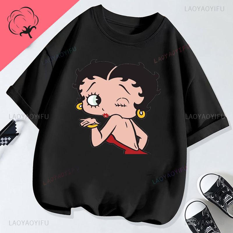 Новая Модная Футболка BettyBoop Кавайная Хлопковая С Круглым Вырезом Одежда 2000-х Y2k Женская Стиль Shoujo Девочка Креативная Футболка