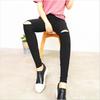 Универсальные женские утягивающие черные леггинсы-карандаш - Тонкие, рваные, для весны