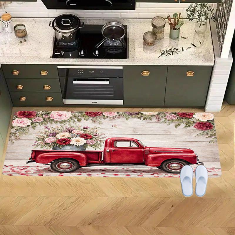 Red Pickup Truck Printed Long Carpet Porch Corridor Long Carpet Dining Room Living Room Foyer Welcome Rug