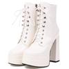 Spring Boot Ladies Sexy Punk High Heels Platform Ankle Boots For Women Leather Lace Up Red White Fetish Shoes Female Large Size