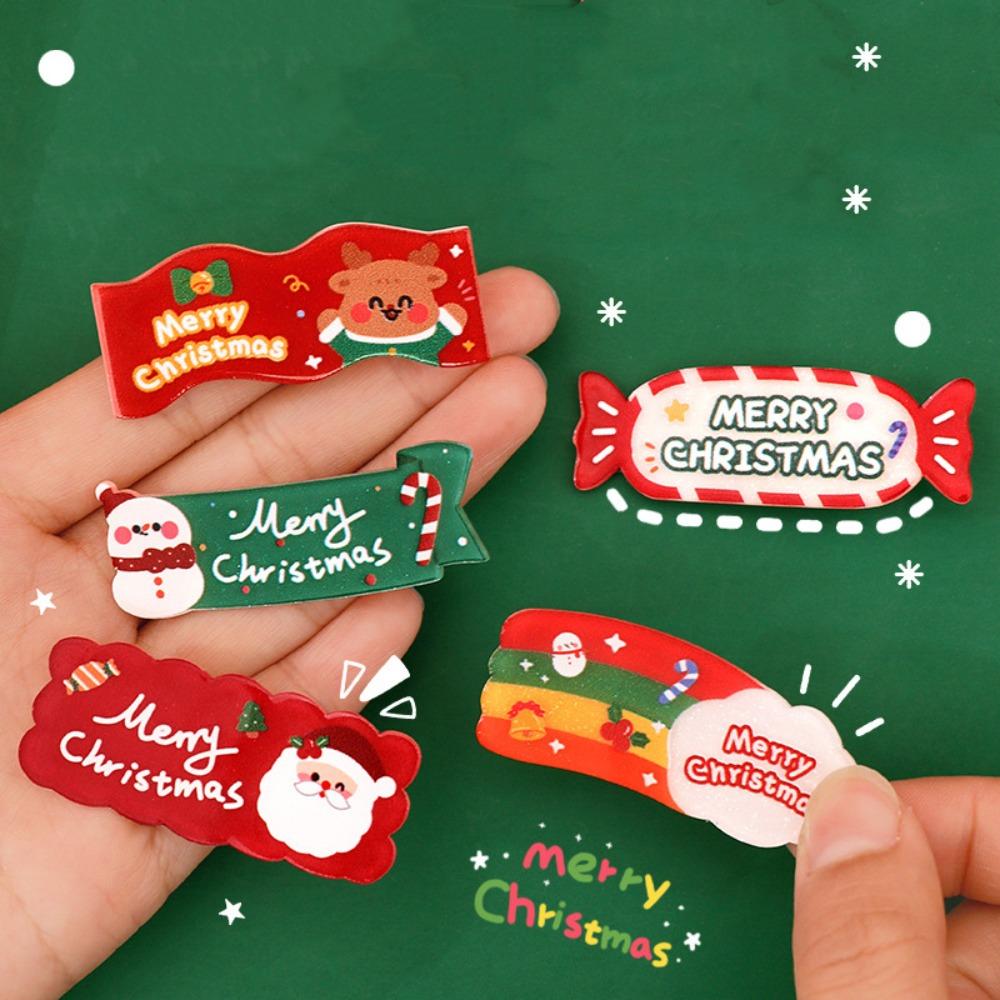 Cartoon Snowman Side Clip Elk Christmas Hair Clip Kawali Acrylic Hair Clip  Daily