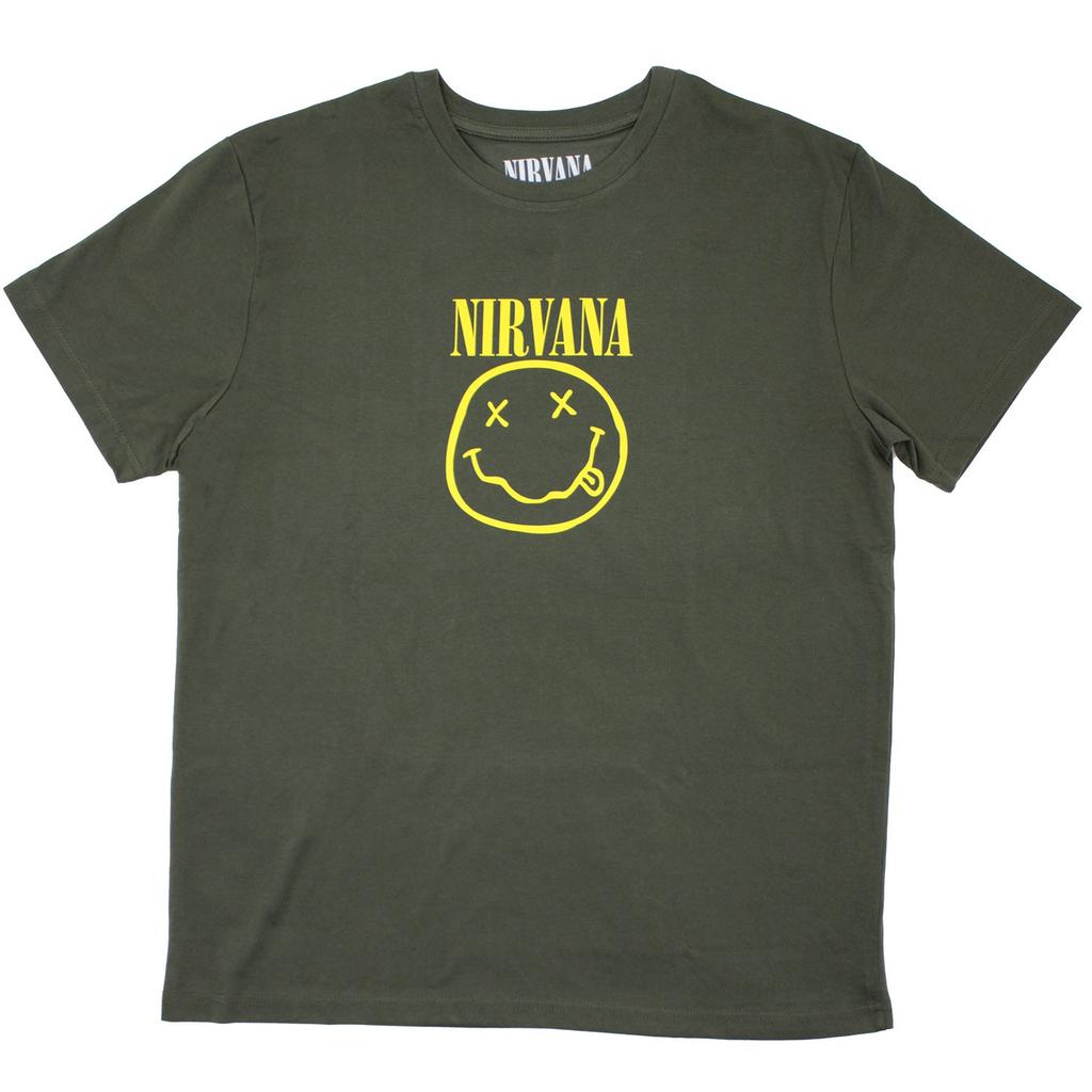 Men's Nirvana Yellow Smiley T-shirt Medium Green