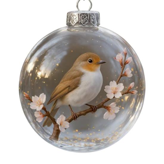 Nature's Birds Crystal Glass Ornament Clear Plastic Bird Christmas Ball Ornament Xmas Tree Memorial Gifts for Holiday Indoor Home Decor