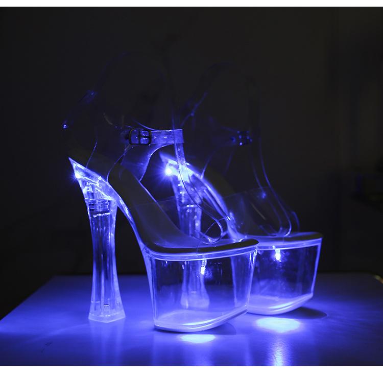 Новые туфли для ночного клуба на толстом каблуке, светящиеся туфли, женская обувь, туфли для подиума, туфли для танцев на шесте, босоножки со кристальной подошвой LFD-10367-Q1