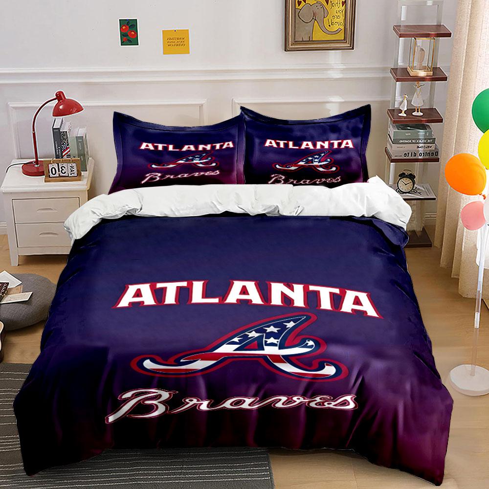 Atlanta Braves Logo Bedding Design Print Bedding Set Duvet Cover Pillowcases (1* Duvet Cover 2* Pillowcases Do Not Include Comforter)
