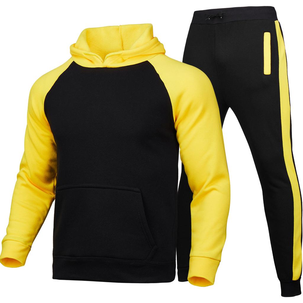 Men's Casual Hooded Two-tone Sweatshirt, Men's Fleece Warm Sports Sweatshirt And Pants Set