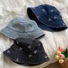 Шляпа-ведро Y2K из денима с большими полями, солнцезащитный козырек, закрывающий раковину, шляпа ковбоя-рыбака с бантом для женщин