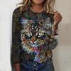 Women Autumn Tops Loose Cat Print Causal Long Sleeve T-shirt Top Blouse