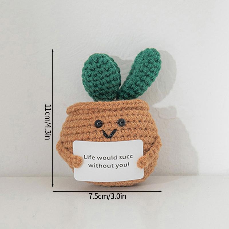 Handmade Crochet Miniature Potted Ornaments Positive Energy Card Wovening Emotional Support Plants Ornament Car Decorations