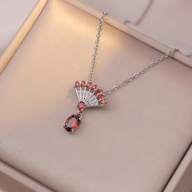 Fan retro palace style skirt red diamond earrings color treasure set