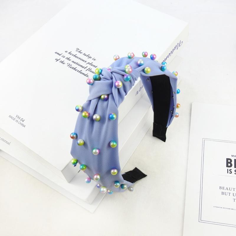 Весна и лето цветной жемчужный узел давление повязка на голову мода уличный снимок широкий край девушка тренд повязка на голову