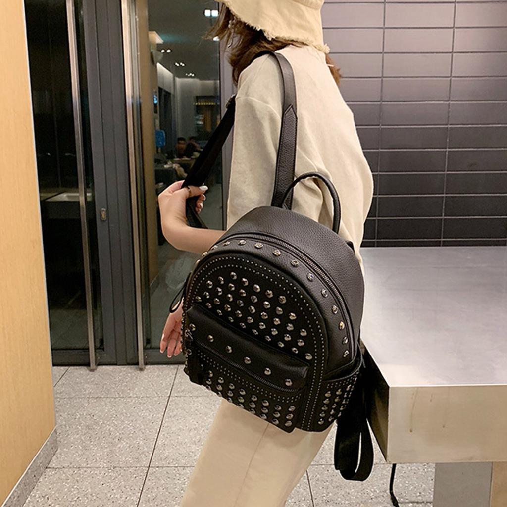 Винтажный однотонный рюкзак из водонепроницаемой искусственной кожи, школьная сумка с заклепками и шипами для активного отдыха на природе