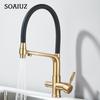 Матовый золотой кухонный кран с фильтрованной водой, двойной излив, функция очистки, кухонный кран с вращением на 360 градусов, водопроводный кран для кухни