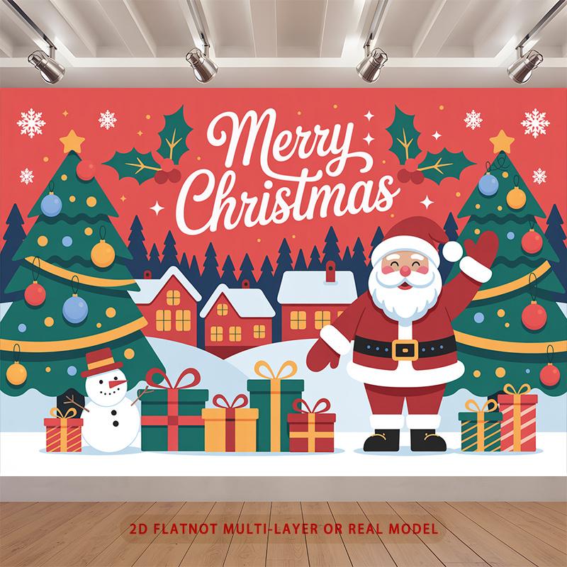 Party Backdrop Christmas Flat Merry Festive Multi Layered Celebrations Photo Booth Background Front Door Decor