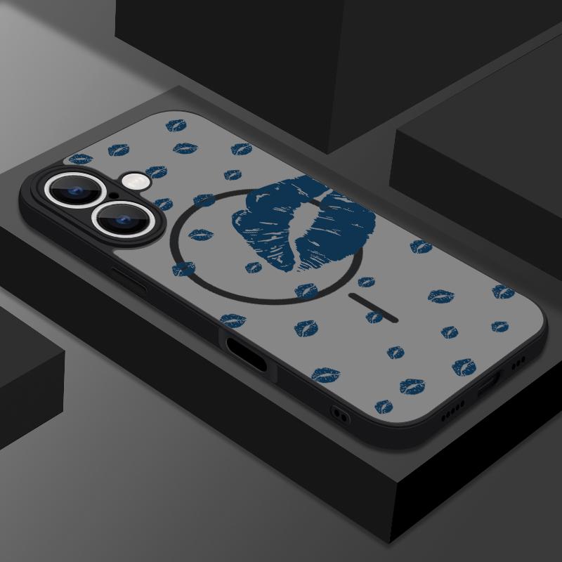 Прозрачный матовый чехол с рисунком губ для iPhone 16E 16 Pro Max 15 Pro 14 13, мягкий край, противоударный, для беспроводной зарядки Magsafe, магнитный чехол для телефона