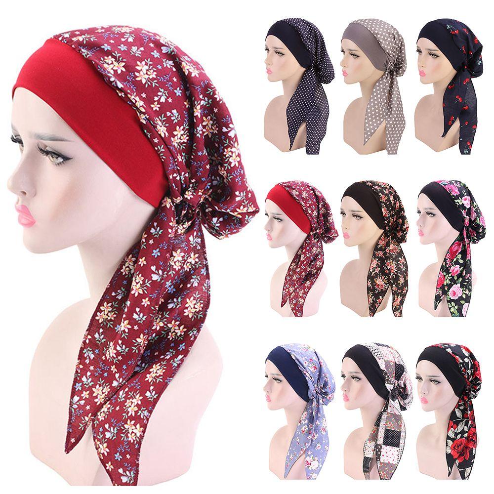 Women Headwear Pre-Tied Elastic Chemo Pirate Cap Hair Loss Hat Cancer Head Scarf Muslim Turban