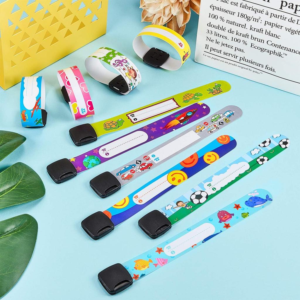 36 Pieces Child Safety ID Wristband Anti Lost ID Children Wristband Reble Identification Bracelets Adjustable Waterproof ID Band for Boys and Girls