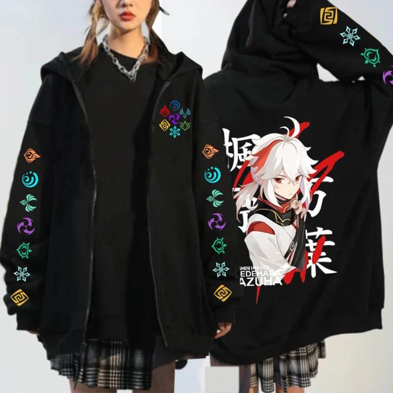 Youth Unisex Oversized Hooded Fleece-Lined Zipper Sweatshirt Fall Casual Wear