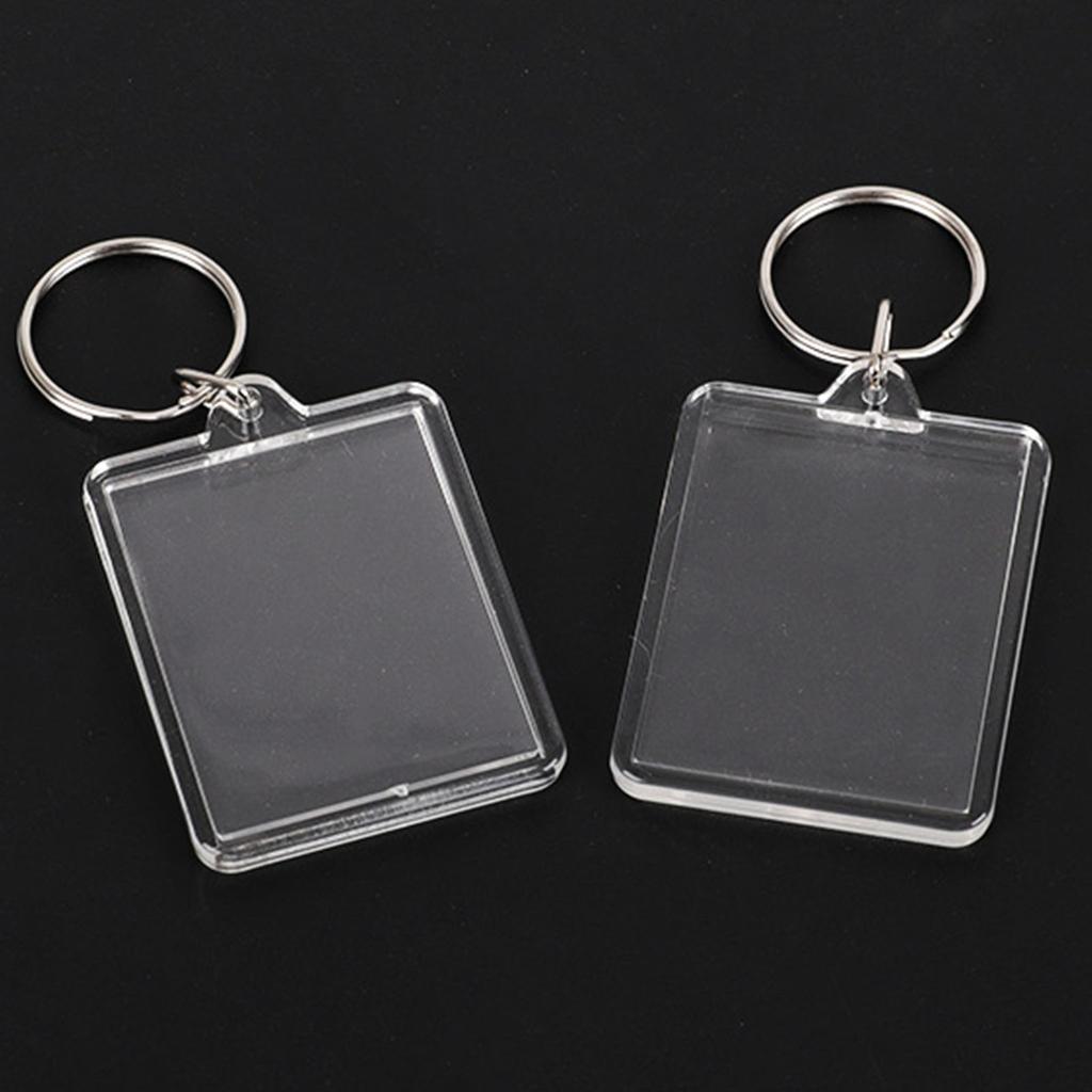 50 шт. Брелок для ключей с фоторамкой, прямоугольный, прозрачный, цепочка для ключей, брелок, подвеска-держатель для фото