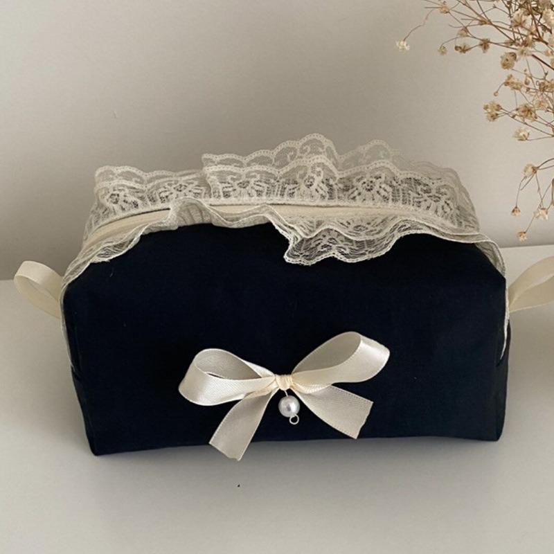 Кружевная косметичка с бантом и жемчугом - Органайзер для ухода за кожей, менструальных прокладок и туалетных принадлежностей