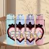 1PC Heart Lock Vintage Valentine Art Print 750ml Color Plastic Sports Water Bottle Leakproof Flip Straw Lid Suitable for Sports Office Home Use
