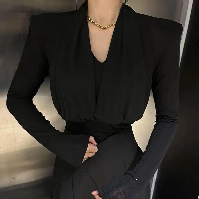 Halter Neck Versatile V-neck Long-sleeved T Shirt Women's Bottoming Shirt Spring Autumn Slim Western Style Top