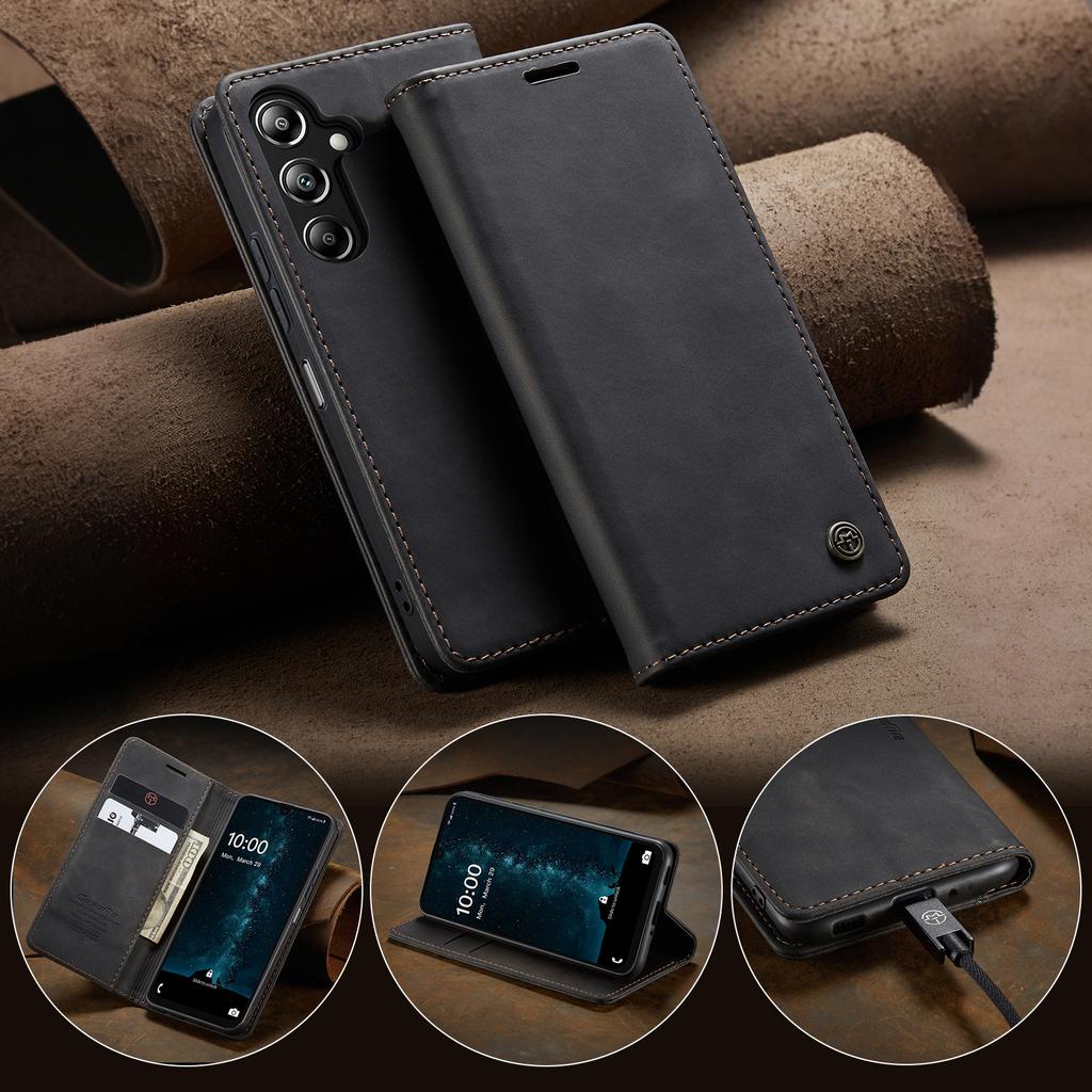 CaseMe is suitable for Samsung A16, a shockproof card slot leather case, A06 retro magnetic frosted flip cover stand phone case