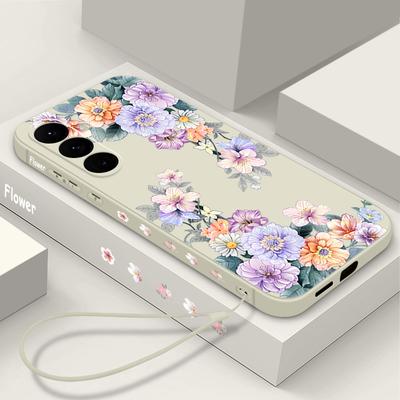 Для Samsung S25 Ultra S24 FE S23 S22 A36 A16 A55 A15 A35 A06 A05 A25 A05S A54 A26 A56 A17 Чехол Шнурок Цветочный принт Мягкий Противоударный Матовый Чехол для телефона
