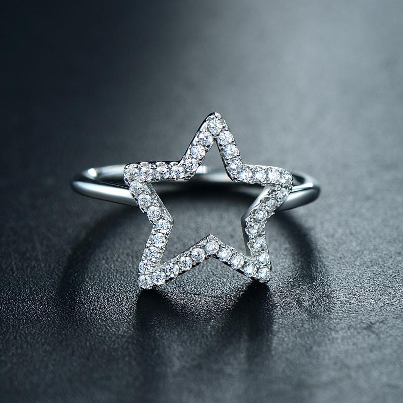 MODIAN 925 Sterling Silver Stars Cubic Zirconia Ring Fashion Crystal Classic Fashion Finger Jewelry For Women