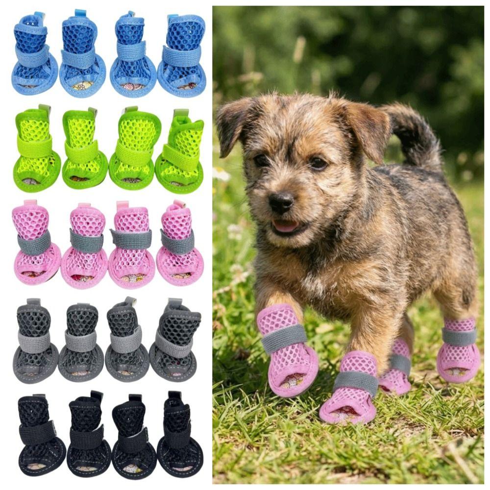 4Pcs/Set Soft Summer Dog Shoes Non-Slip Hollow Puppy Shoes Dog Paw Protector for Small Medium Dogs