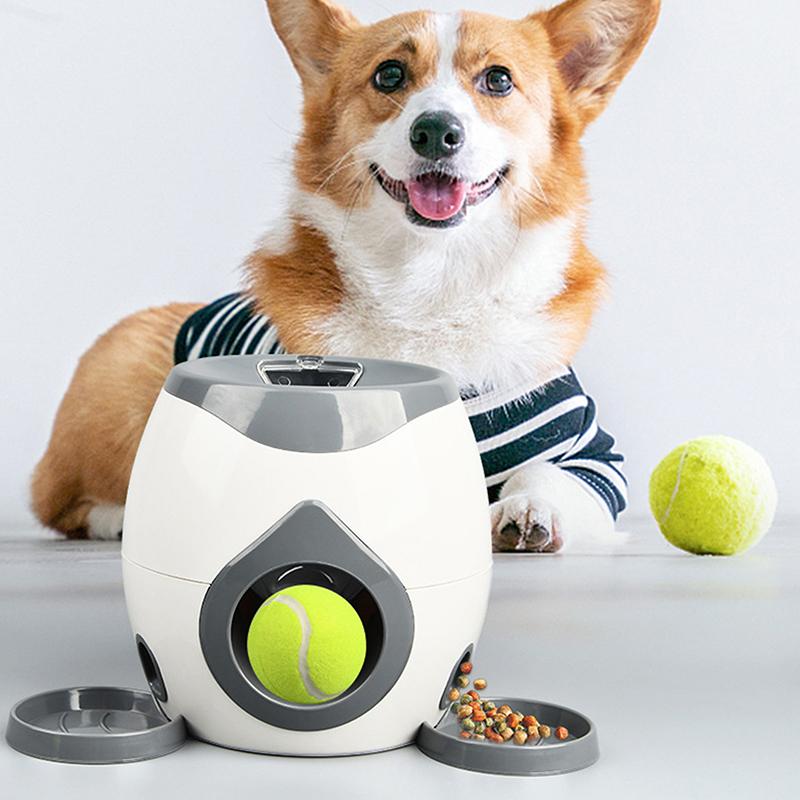 Dog Pet Toys 2 In 1 Tennis Launcher Automatic Throwing Machine Pet Ball Throw Device Interactive Pet Feeder Toy For Dogs