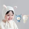 Милая детская шапочка с кроличьими ушками, однотонная, мультяшная, на шнуровке, шапка-бини для новорожденных мальчиков и девочек, мягкий хлопок, детский чепчик для защиты ушей