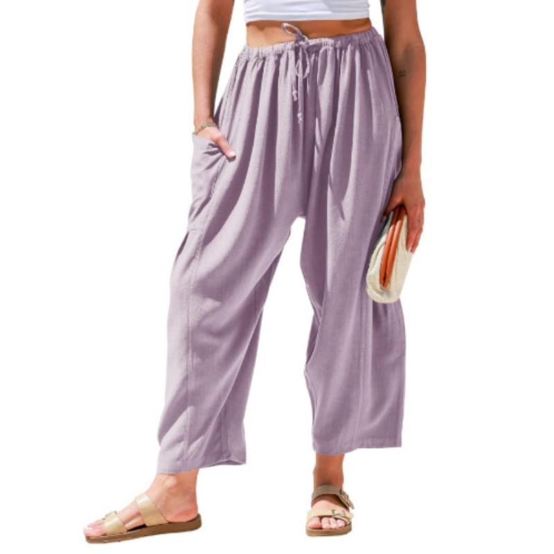 Women's Fashion Casual Solid Color Print High Waist Pants & Capris