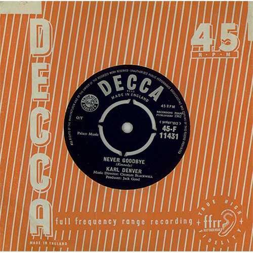 7-дюймовая пластинка КАРЛ ДЕНВЕР - Никогда не прощайся F11431 Decca 1962 Великобритания Рок Б/У