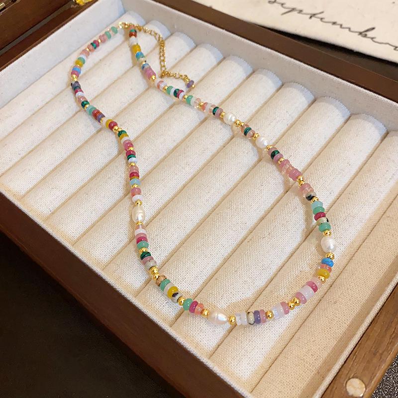 Роскошное хрустальное колье из агата и жемчуга - Этническая цепочка для ключицы